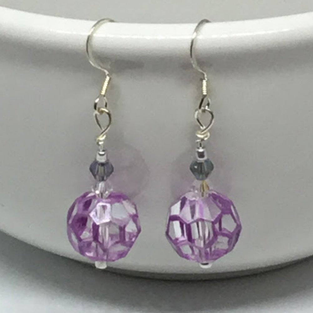 Large Purple Honeycomb Crystal Earrings